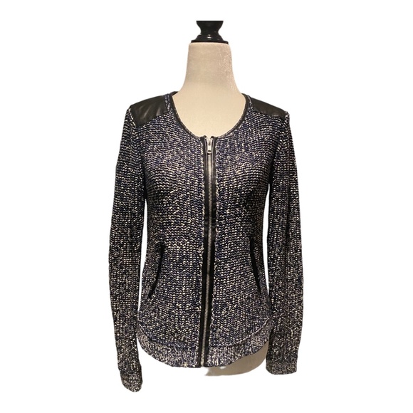 Ella Moss zippered faux leather classic cardigan/jacket. Sz. S - Picture 3 of 16